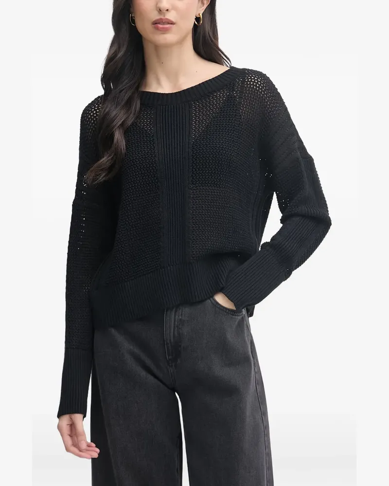 Sisley Lochstrick-Pullover mit geripptem Saum - Schwarz Schwarz