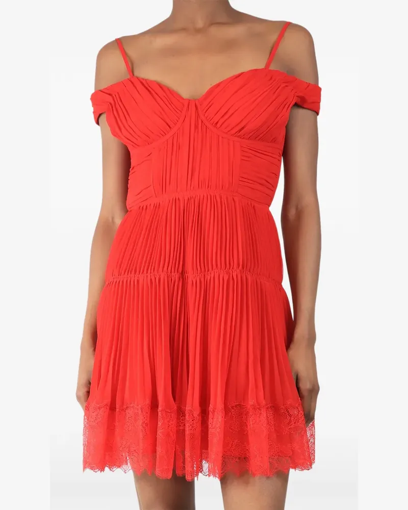 Self-Portrait pleated lace-trim mini dress - Rot Rot