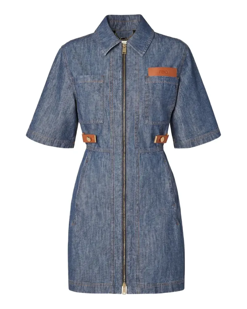 Fendi leather-trim zip-up dress - Blau Blau
