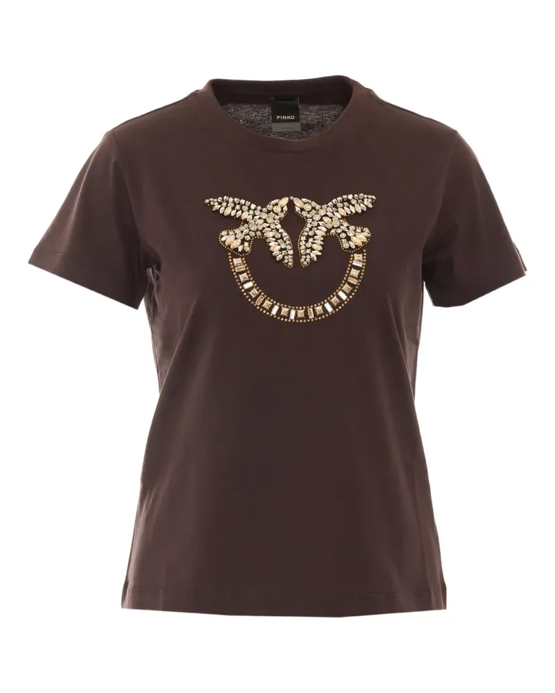 Pinko Love T-Shirt mit Kristallen - Braun Braun