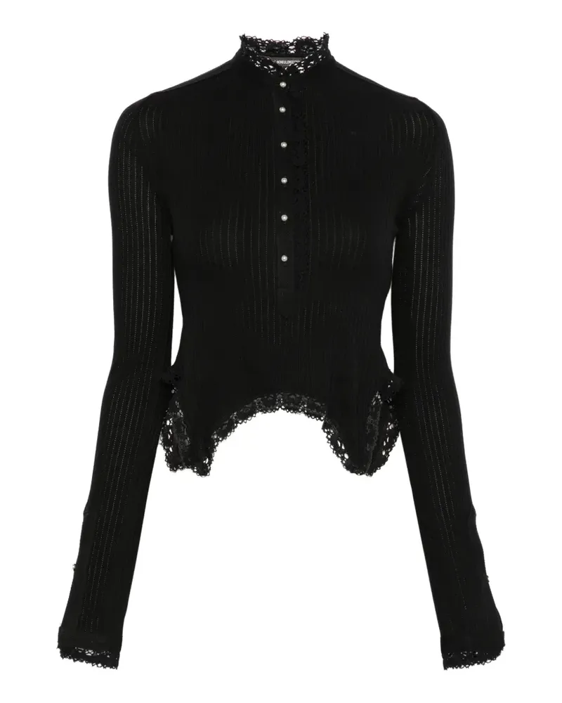 Ann Demeulemeester Geripptes Tanktop mit Spitzenbesatz - Schwarz Schwarz