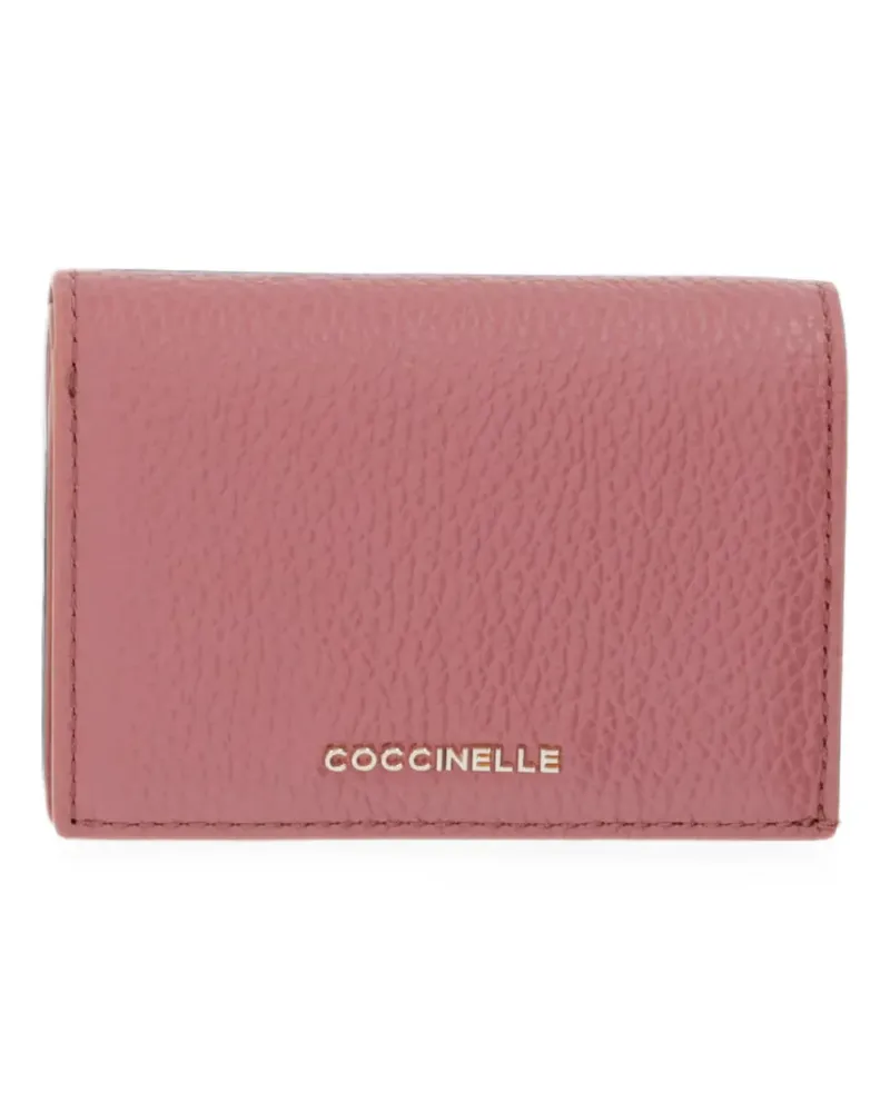 Coccinelle Portemonnaie aus gekörntem Leder mit Logo-Schild - Rosa Rosa