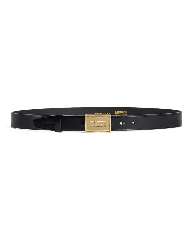 Dsquared2 Gürtel mit eckiger Schnalle mit DSQ2-Schild - Schwarz Schwarz