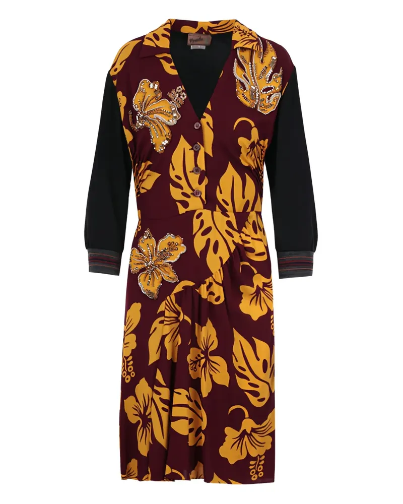 Prada Gerafftes Midikleid mit Blumen-Print - Rot Rot