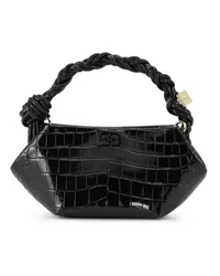 Ganni mini Bou croc-embossed leather tote bag Schwarz