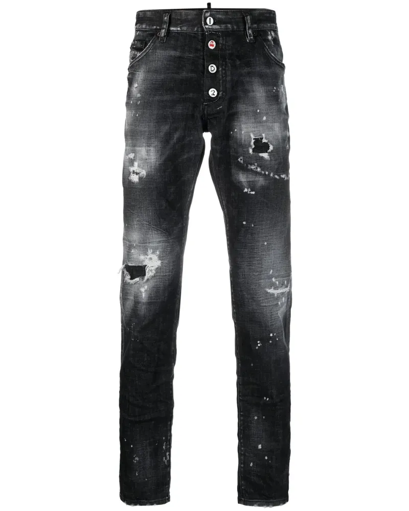 Dsquared2 Slim-Fit-Jeans im Distressed-Look - Schwarz Schwarz