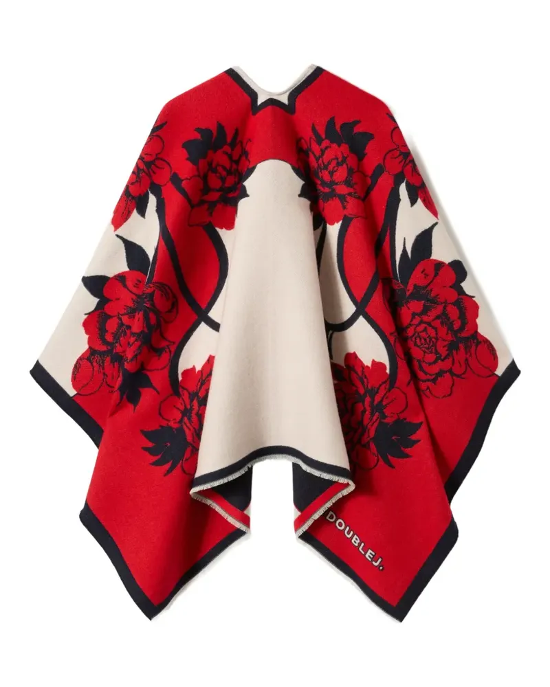 La DoubleJ Poncho mit Blumen-Print - Rot Rot