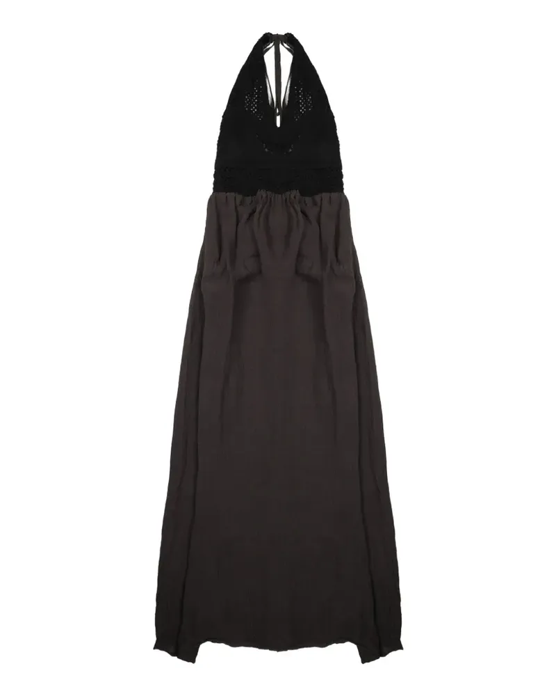 120% Lino crochet-knit halterneck maxi dress - Grau Grau