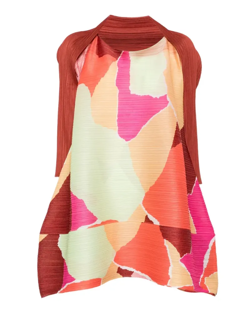 Issey Miyake Plissiertes Kleid mit abstraktem Print - Orange Orange