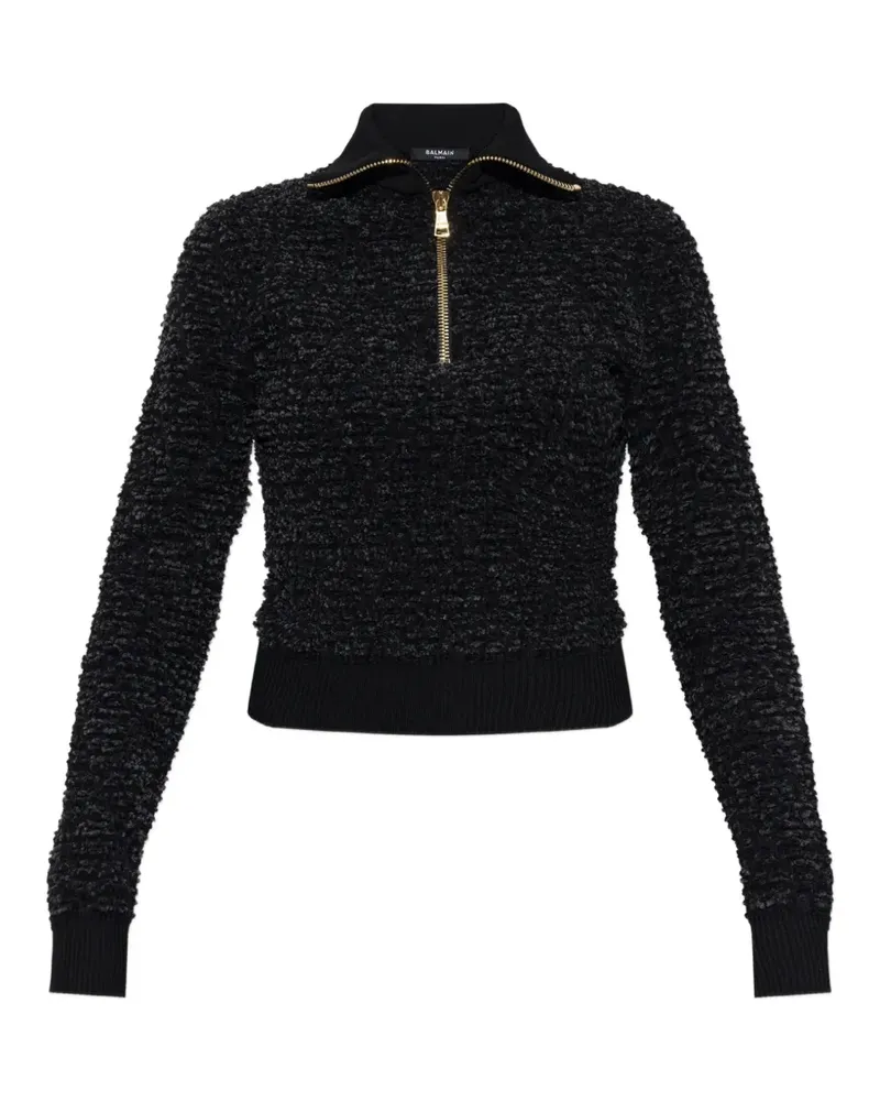 Balmain Bouclé-Pullover mit kurzem Reißverschluss - Schwarz Schwarz