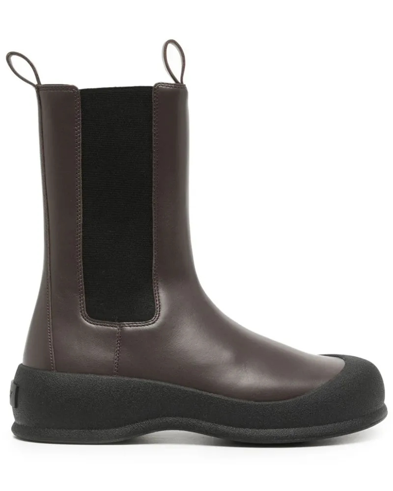 Bally Flache Lederstiefel Braun