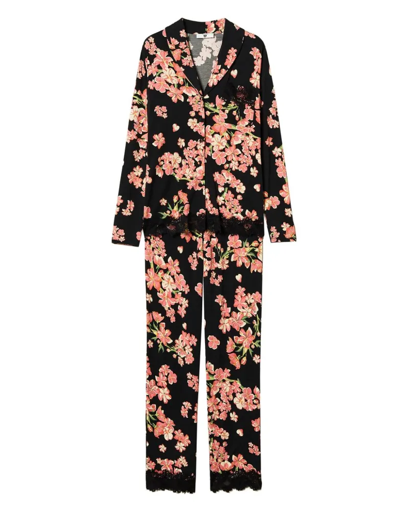 Twin-Set Pyjama mit Mannish-Print - Schwarz Schwarz