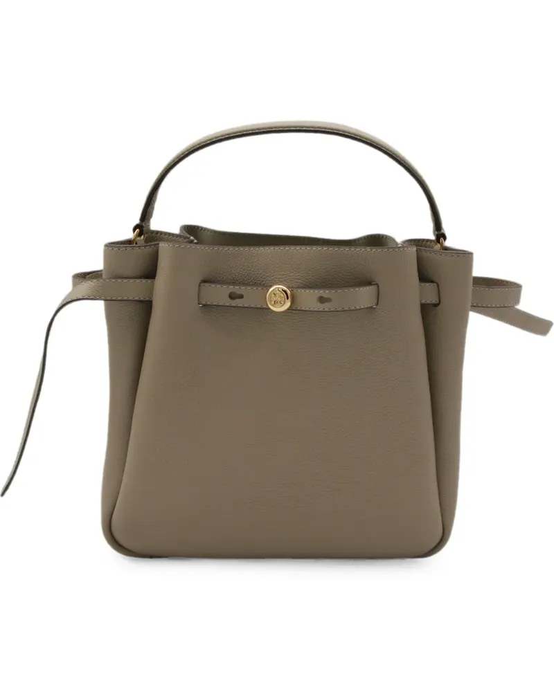 Tory Burch Romy logo-plaque pebbled leather bucket bag - Nude Nude