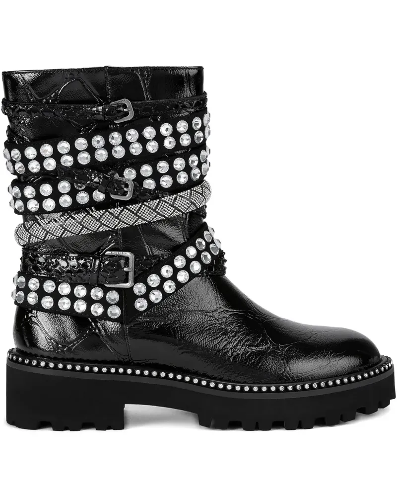 Kurt Geiger crystal-embellished multi-strap biker boots - Schwarz Schwarz