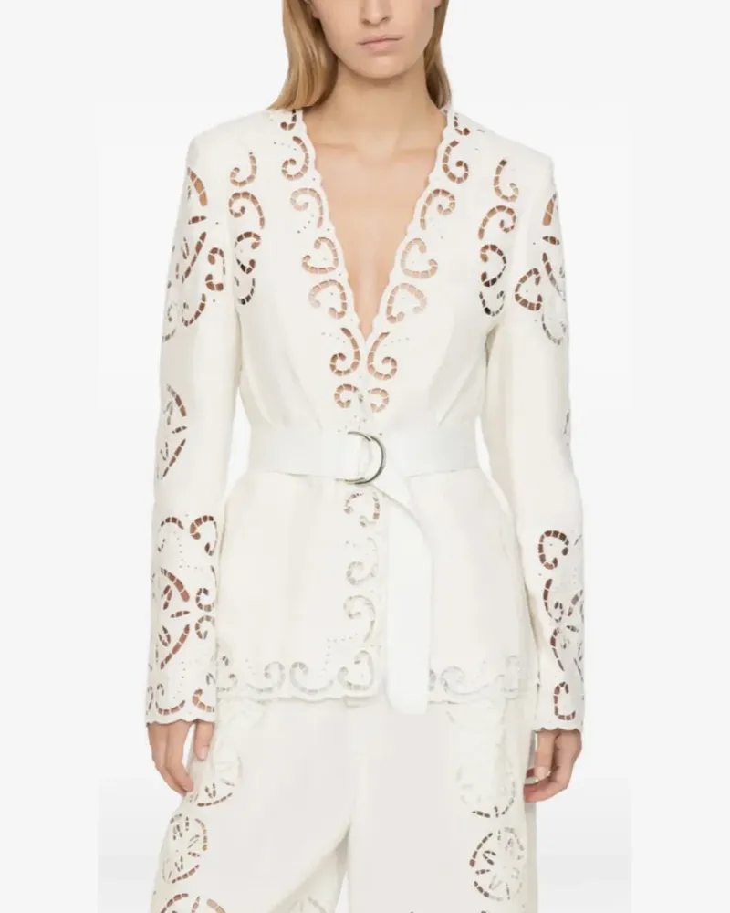 Sea Dahlia broderie-anglaise belted blazer - Weiß Weiß