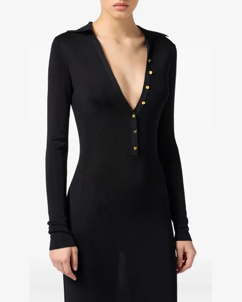 Elisabetta Franchi button-embellishment V-neck maxi dress - Schwarz Schwarz