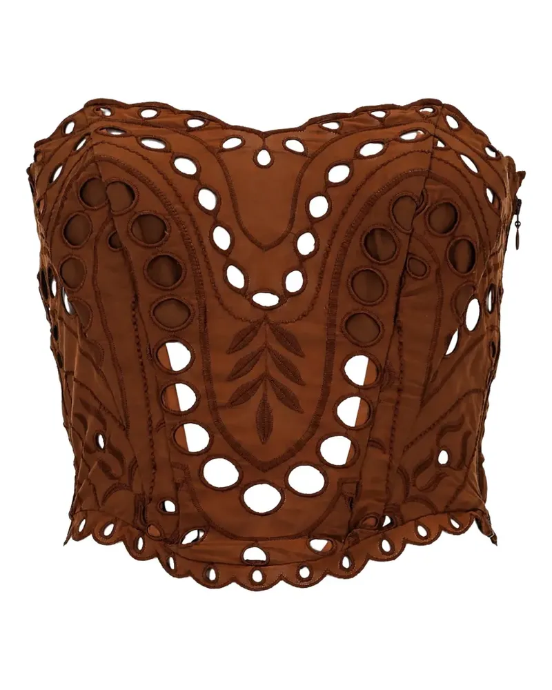 Charo Ruiz broderie-anglaise strapless top - Braun Braun