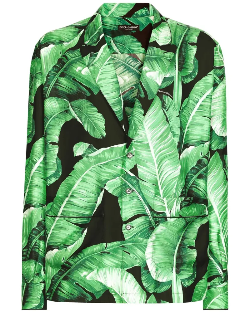 Dolce & Gabbana Seidenhemd mit Blatt-Print - Grün Grün