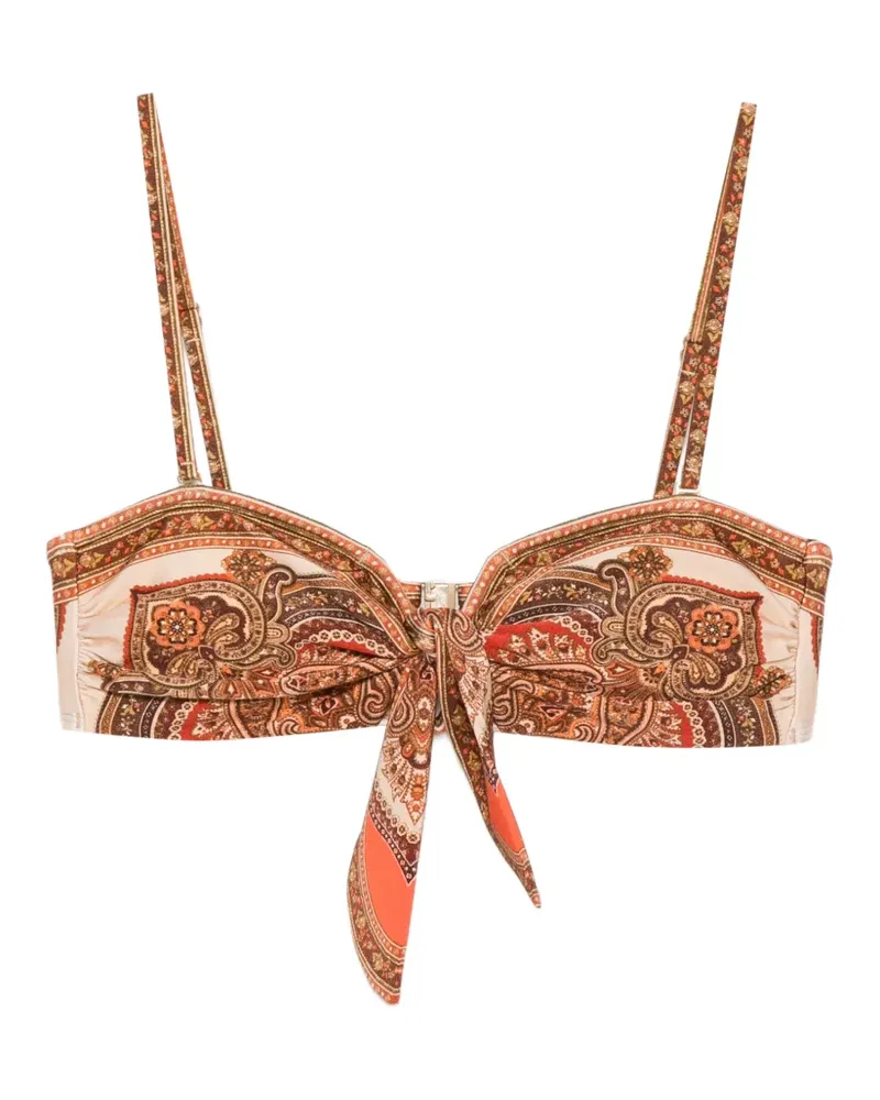 Zimmermann paisley-print knot-detail bikini top - Braun Braun