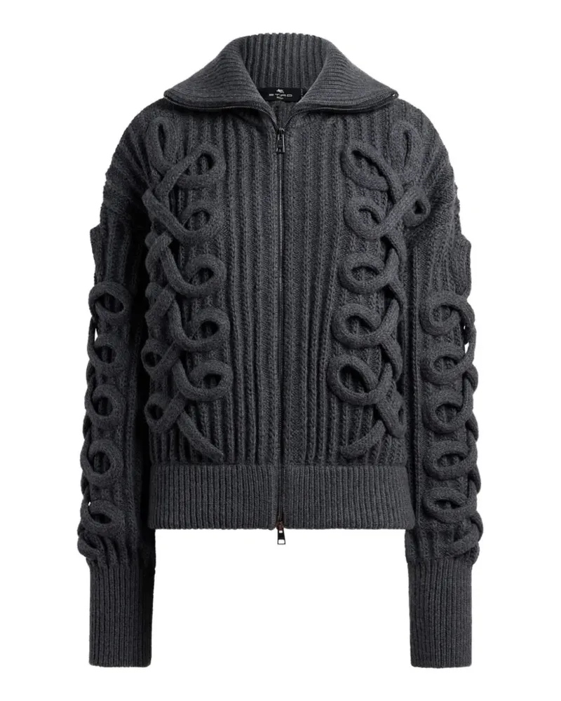 Etro Gerippter Cardigan mit Reißverschluss und gewebten Details - Grau Grau