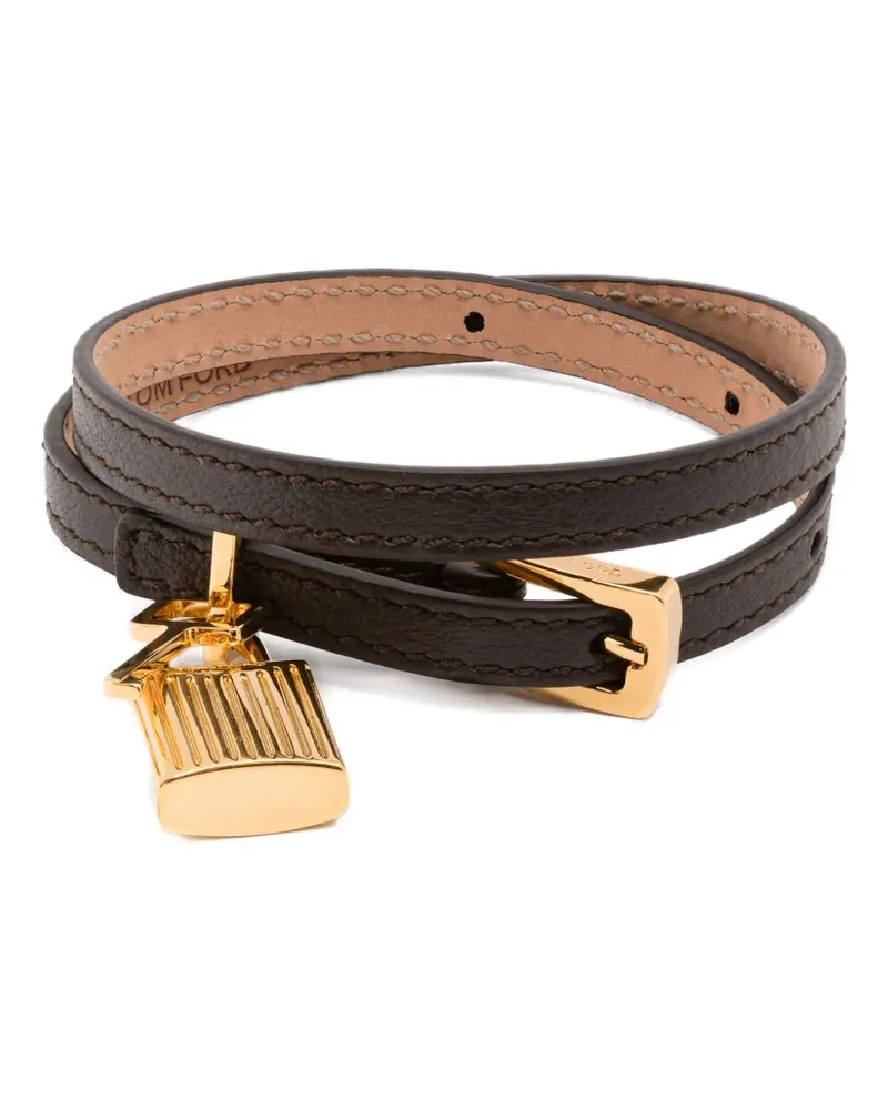 Tom Ford Lederarmband mit Schloss-Anhänger - Braun Braun