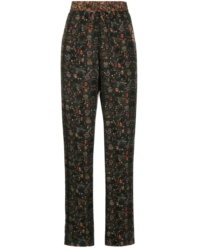 Isabel Marant Seidenhose mit Blumen-Print - Schwarz Schwarz