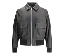 Lederjacke mit Reißverschluss - Schwarz