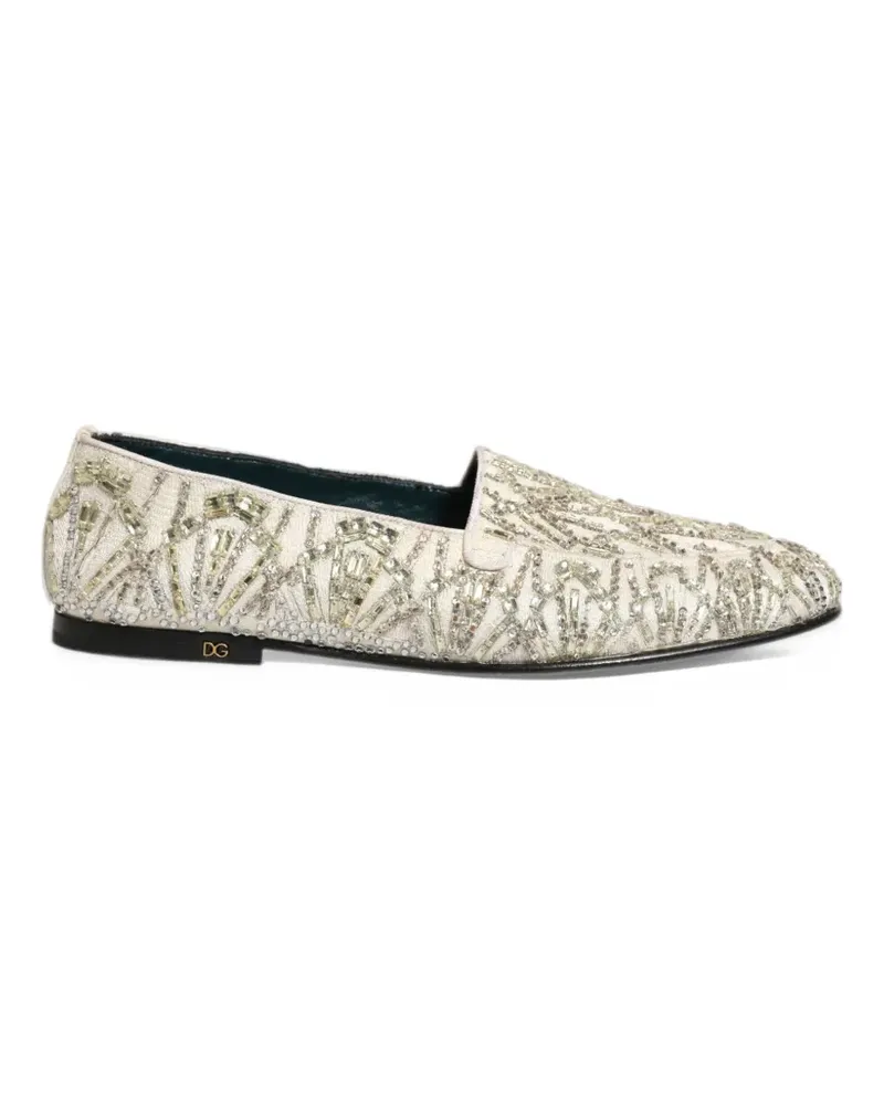 Dolce & Gabbana crystal-embellished velvet loafers - Nude Nude