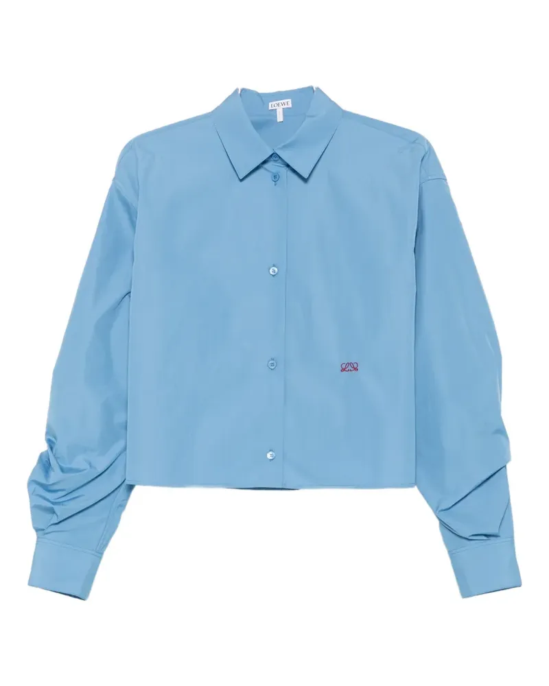 Loewe Anagram-embroidered gathered-sleeve shirt - Blau Blau