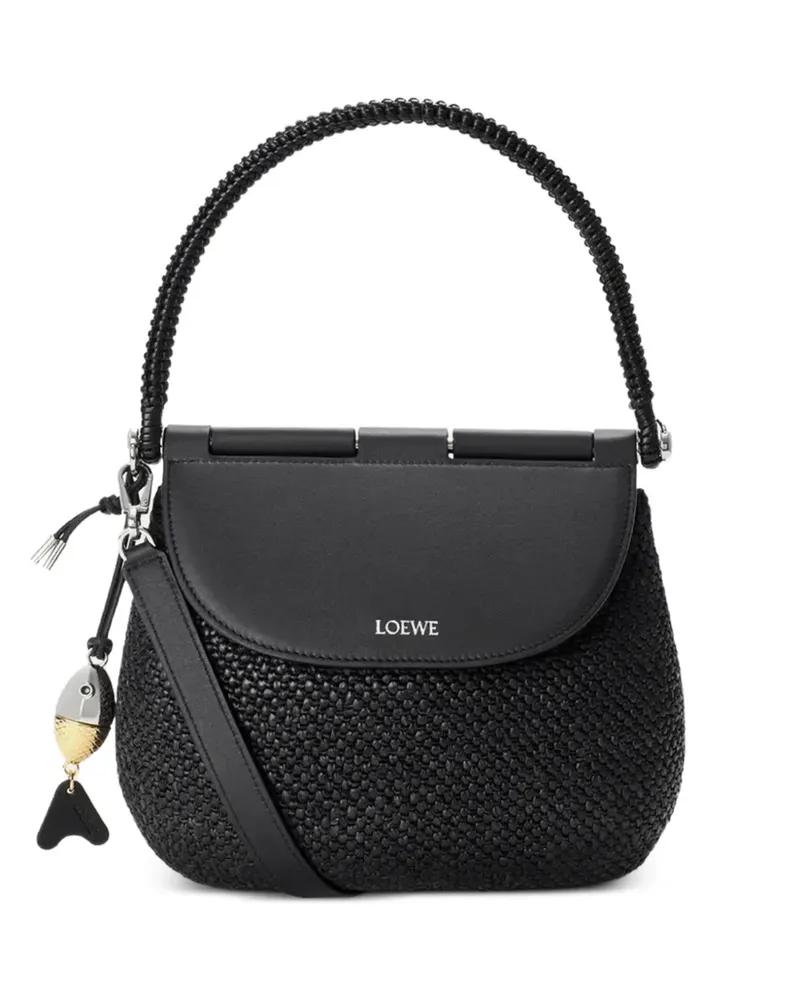 Loewe medium Pescador bag in raffia and calfskin - Schwarz Schwarz