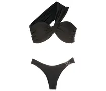 Gerippter One-Shoulder-Bikini - Schwarz