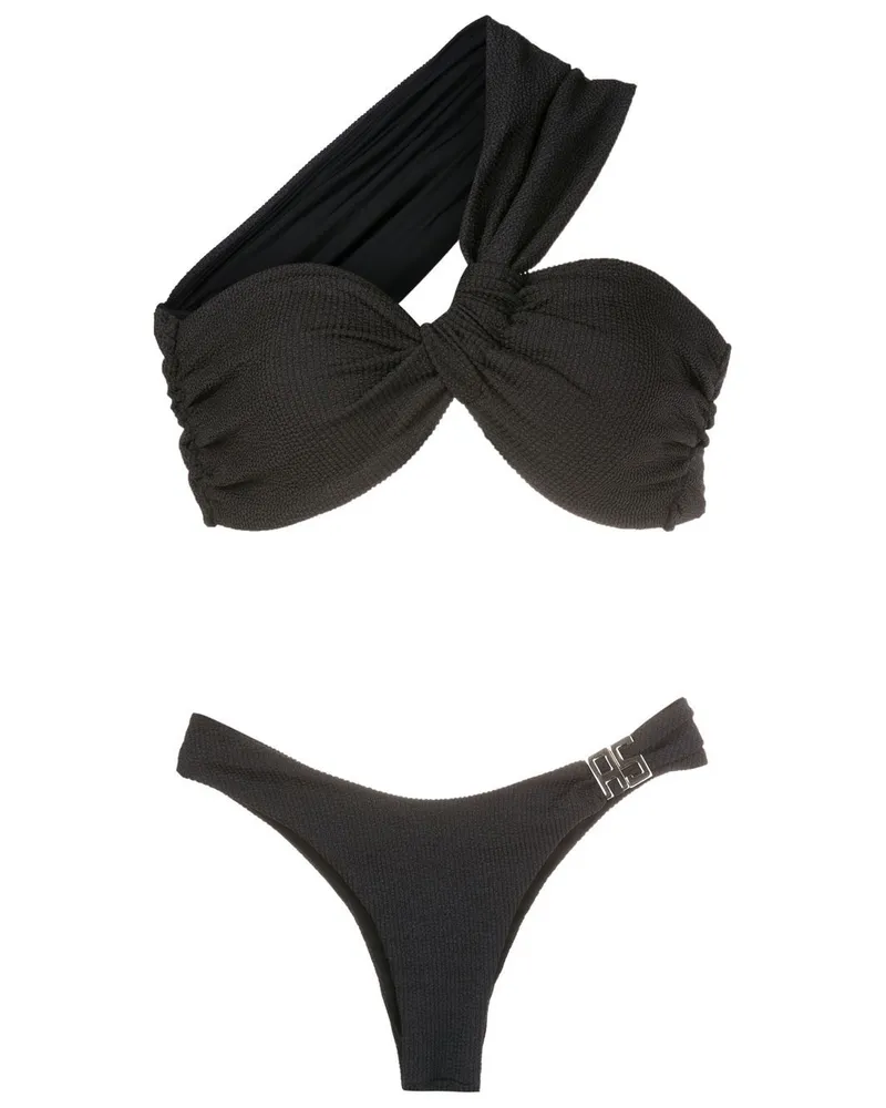 Amir Slama Gerippter One-Shoulder-Bikini - Schwarz Schwarz