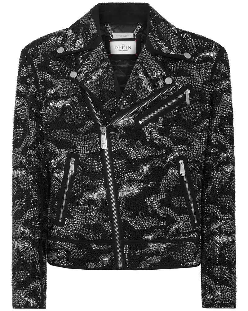 Philipp Plein Bikerjacke mit Camouflagemuster - Schwarz Schwarz