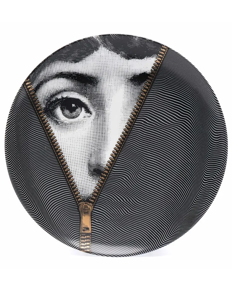 Fornasetti Teller mit Gesichts-Print Schwarz