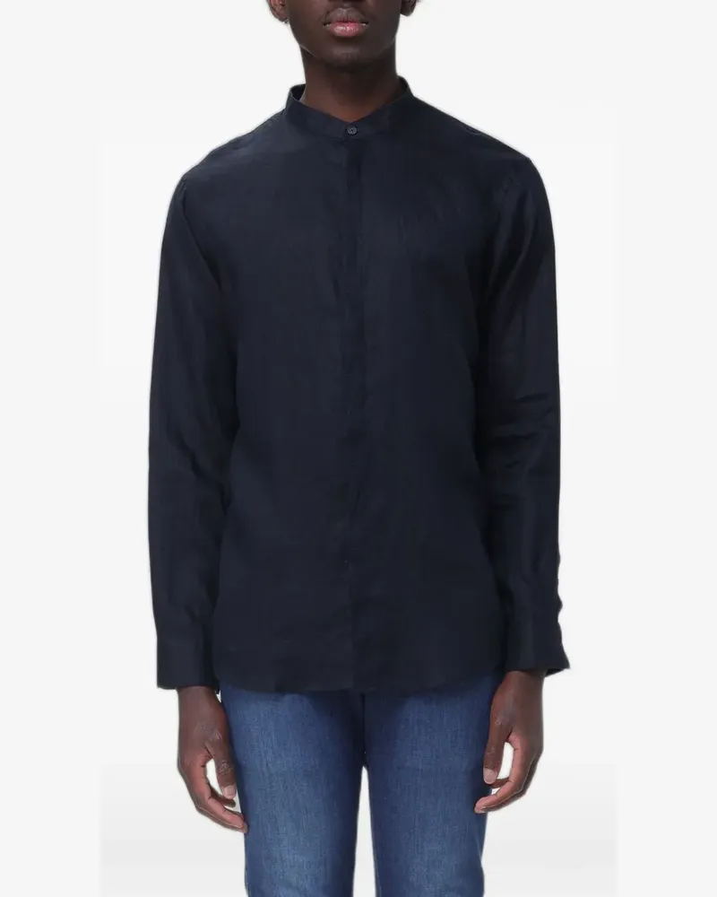 Emporio Armani mandarin-collar linen shirt - Blau Blau