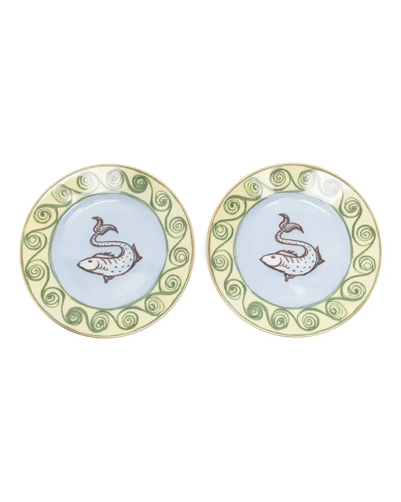 Ginori 1735 Teller mit Fischmotiv (2er-Set) - Blau Blau