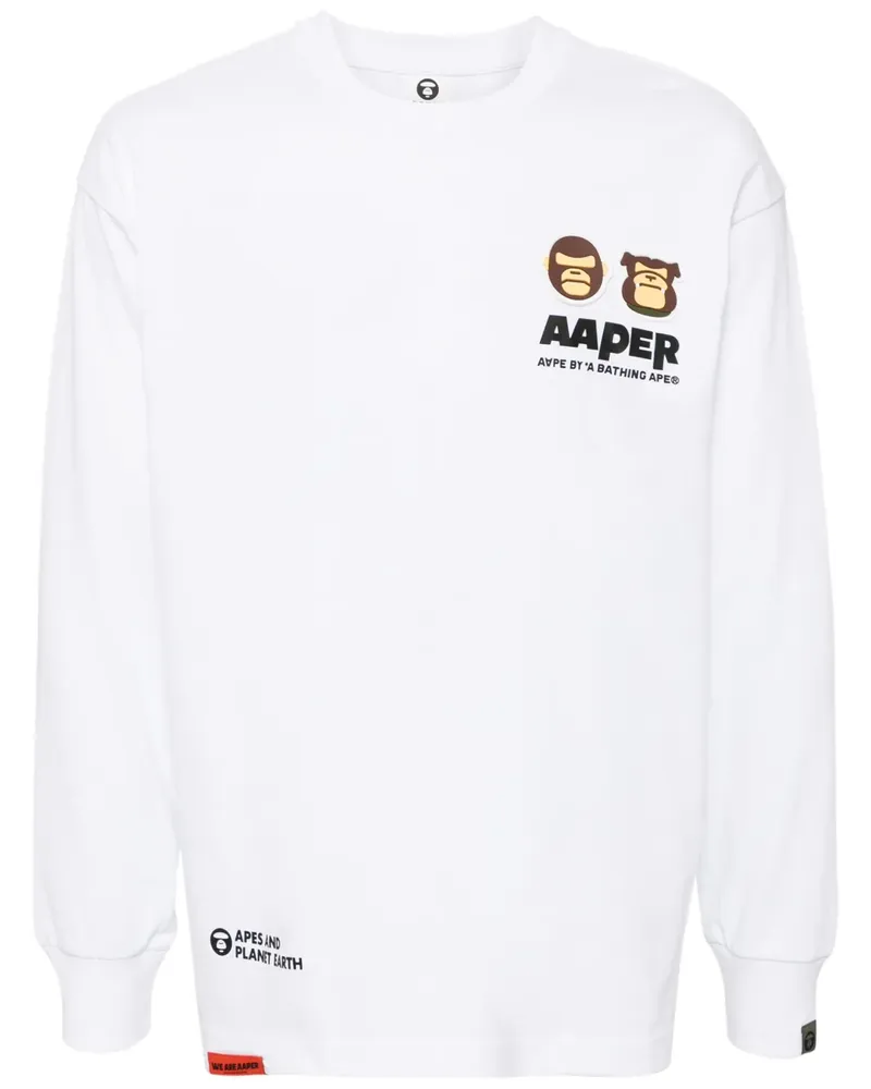 BAPE Langarmshirt mit Moonface-Patch - Weiß Weiß