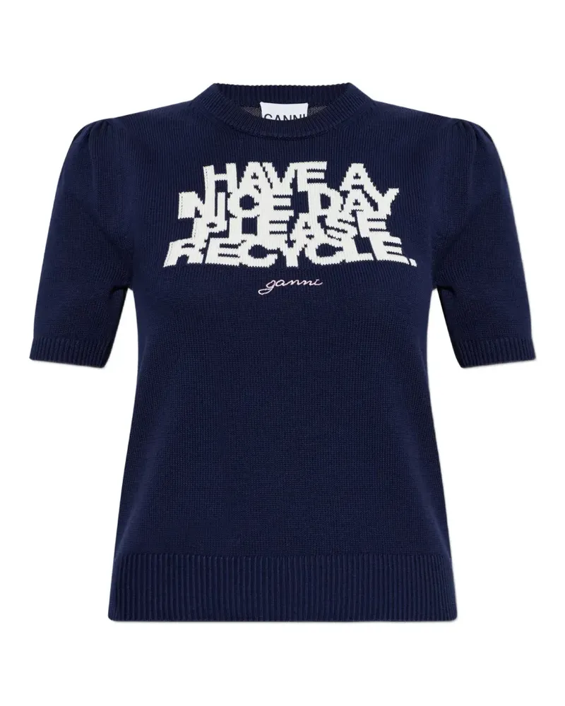 Ganni T-Shirt mit Slogan-Print - Blau Blau