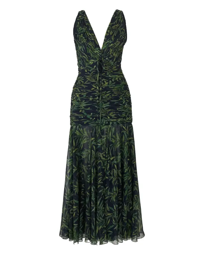 Carolina Herrera New York Gerafftes Midikleid mit Olivenzweig-Print - Blau Blau