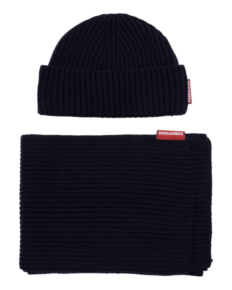 Dsquared2 Gerippte Beanie - Blau Blau