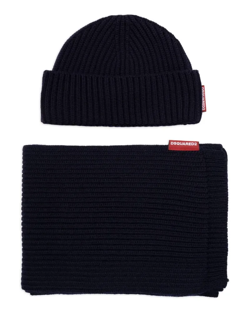 Dsquared2 Gerippte Beanie - Blau Blau