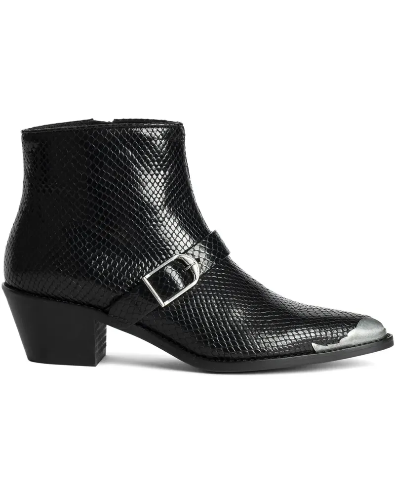 Zadig & Voltaire Tylow Wild Mirror Cowboystiefel mit Schnalle - Schwarz Schwarz