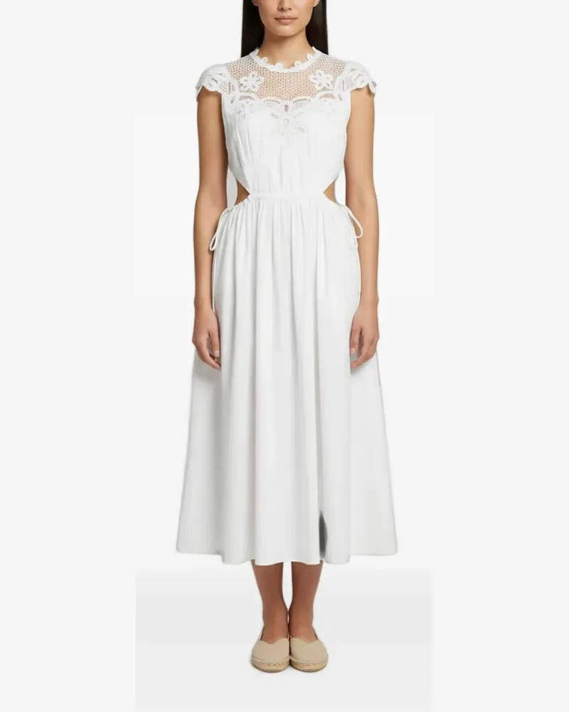 Self-Portrait lace-bib midi dress - Weiß Weiß