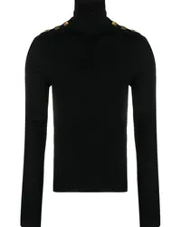 Balmain Fein gerippter Pullover mit Zierknöpfen Schwarz