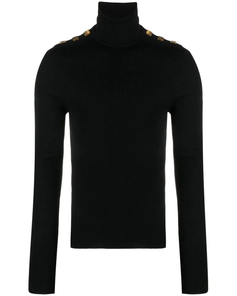 Balmain Fein gerippter Pullover mit Zierknöpfen - Schwarz Schwarz