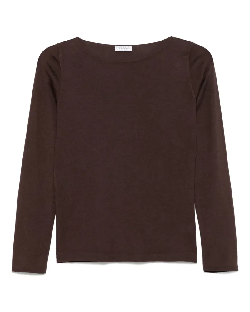 Brunello Cucinelli Fein gestricktes T-Shirt - Braun Braun