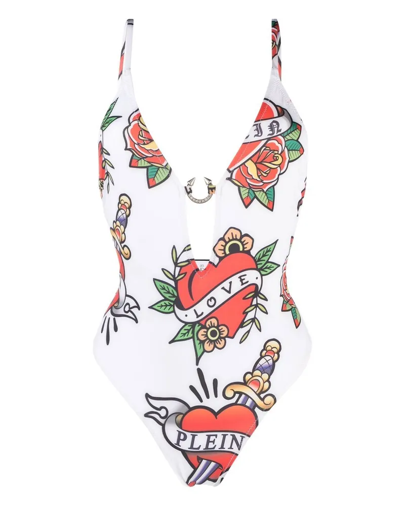 Philipp Plein Badeanzug mit grafischem Print - Weiß Weiß
