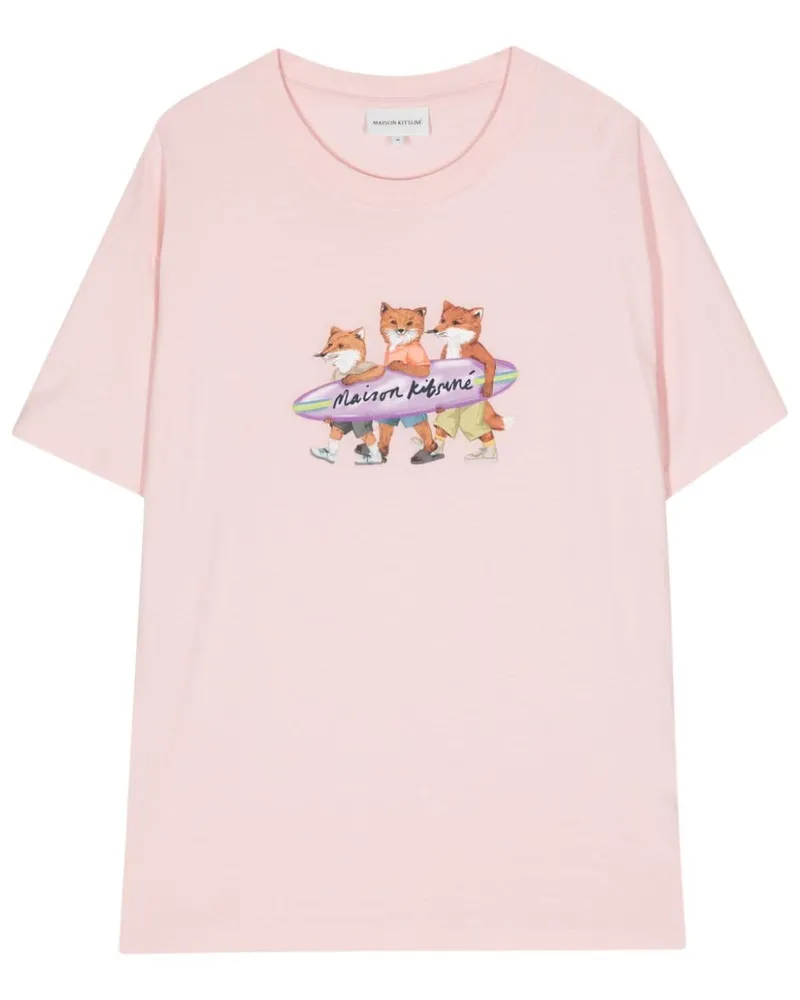 Kitsuné T-Shirt mit Surfing Foxes-Print Rosa