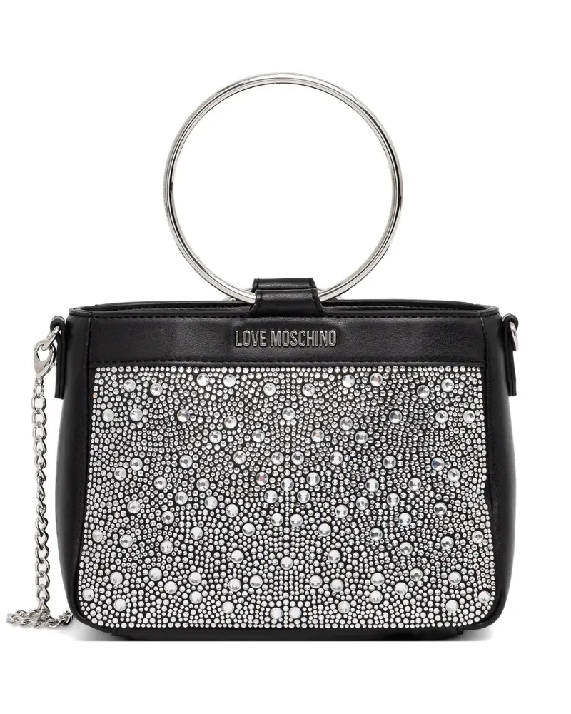 Moschino Tote Bag mit Strass-Ringhenkel - Schwarz Schwarz