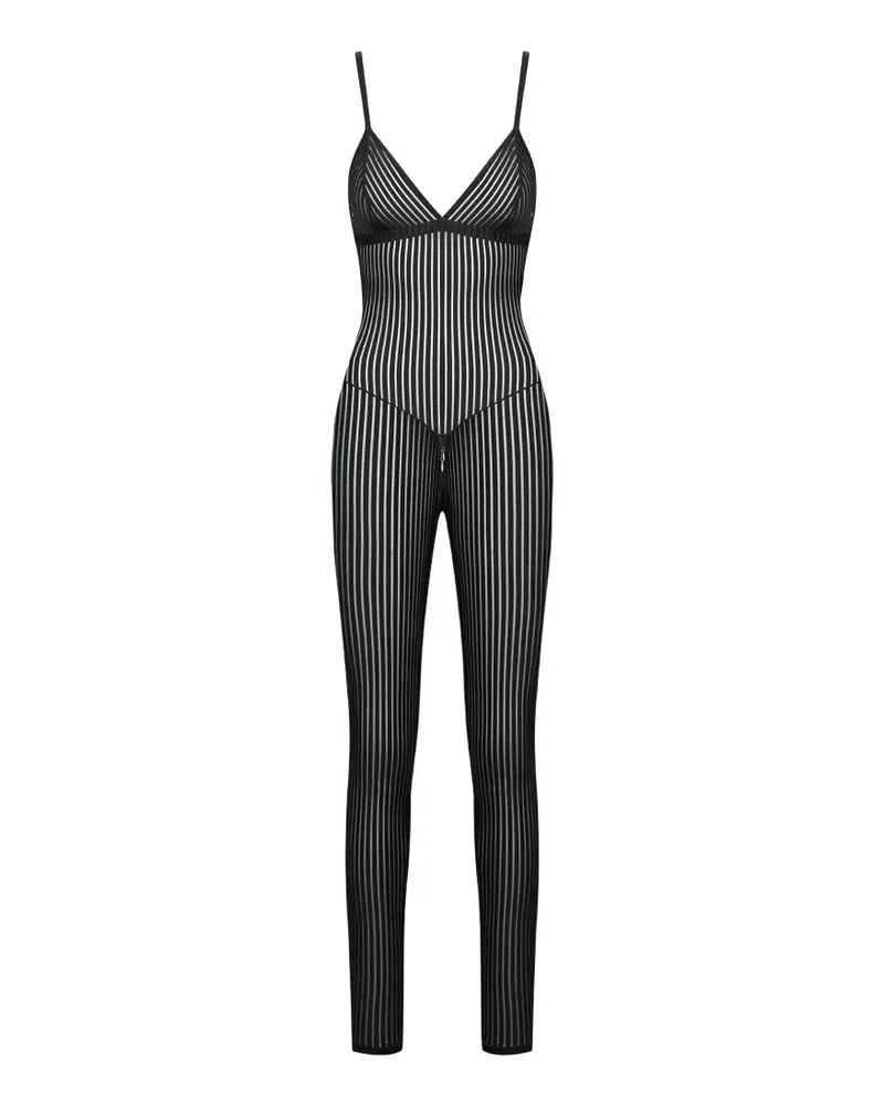 Maison Close Gestreifter Catsuit - Schwarz Schwarz